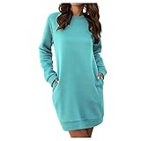 BOTCAM Hoodie Damen Kapuzenpullover Lange Herbst Winter Sweatshirt Damen Oversized Vintage Einfarbig Rundhals Hoodie Kleid Winterkleid Mädchen Langarmshirt Oberteile Top Ohne Taschen Pulli Streetwear