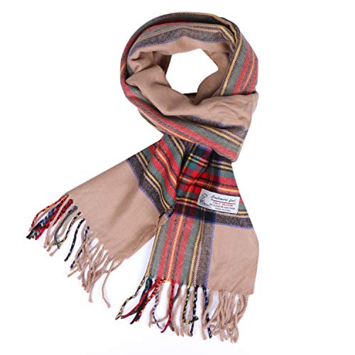 Plaid Cashmere Feel Classic Soft Luxurious Winter Scarf For Men Women (Tartan Camel)