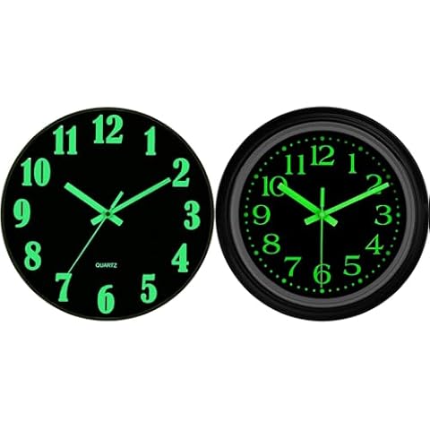 JoFomp 2 Pieces 12 Inch Wall Clock, Glow in The Dark Clock and Night Light Wall Clock Glow in Dark Cover