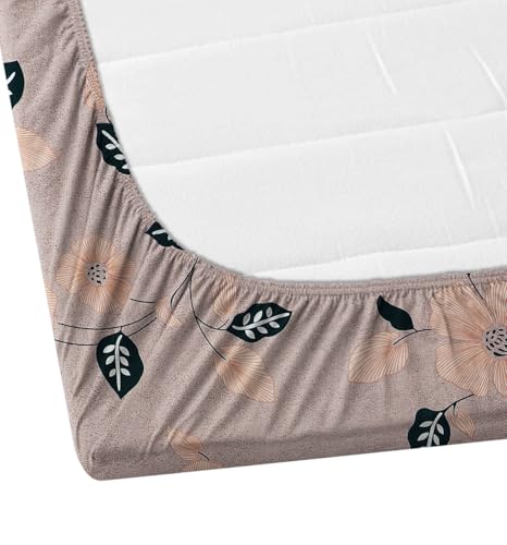 Image of DECORUM Glace Cotton Fitted 1 Bedsheet King Size (72 inchx78 inch) | All Around Elastic | Cotton Feel | 2 Pillow Covers (17 inchx27 inch) | Fits Up to 8 inch Mattress | 200-220 TC | Printed Double Bed Sheet Set