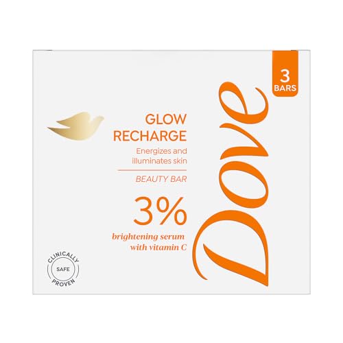 Image of Dove Glow Recharge Serum Beauty Bar | 3% Brightening serum + Vit C | Energizes & Illuminates skin | Paraben & SLS free | 375g (125g x 3)