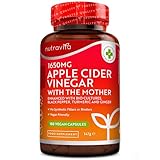 Nutravita Raw Apple Cider Vinegar 1650MG with The Mother - High Strength - 180 Vegan Capsules (Not Tablets) - Boosted with Turmeric, Black Pepper & Ginger - Perfect for Keto Diet