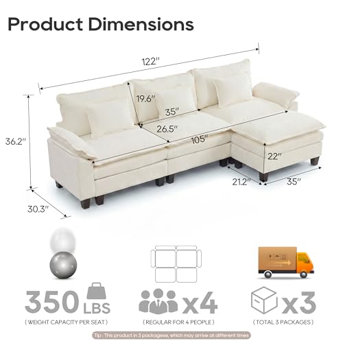 Image of URRED Oversized Modular Sectional Sofa，White：122 inch L Shaped