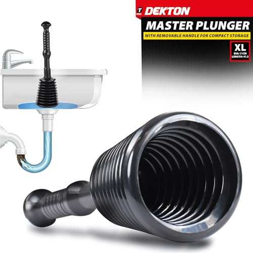 Image of DEKTON Master Plunger - Large | Master Plunger Use to Unblock Kitchen Sinks, Waste Disposal Units, Showers| Heavy-Duty Rubber Cup| Extra-Long Handle for Superior Leverage| Effortlessly Clears Clogs