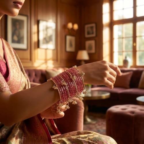 Nakabh Kashmiri Ghangharoo Glass Bangles Set for Women Pack of 16 - Image 7