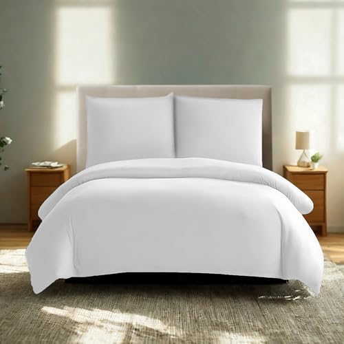 Komfortec Premium Bettwäsche 135x200 mit 1 Kissenbezug 80x80 cm Set aus Gebürstetes Mikrofaser - Weiß