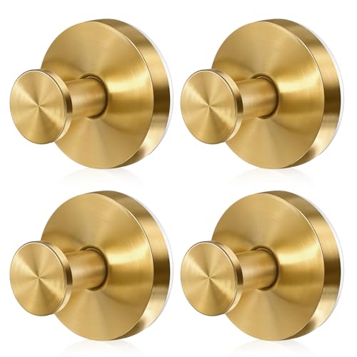 Image of Suction Cup Hooks, 4 Pack Gold Stainless Steel Suction Hooks for Shower | No-Drill, Reusable Removable, Towel Hook Holders for Bathroom Kitchen, For Smooth Surfaces Like Tile, Glass, Mirror