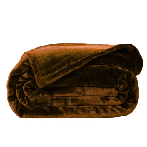ABRAZO AC Blanket | 300 GSM Lightweight Super Soft Cozy for Bed, Sofa, Couch, Travel & AC Room | Double Bed 220×240 cm | Solid Color | Breathable All-Season Comfort (Brown)