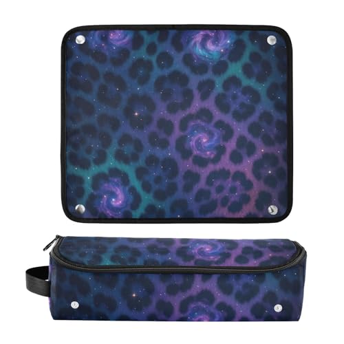 Organizador de Herramientas para Cabello 2 en 1 y Alfombrilla Resistente al Calor para Viajes con Estampado Leopardo Galáctico miniatura 3