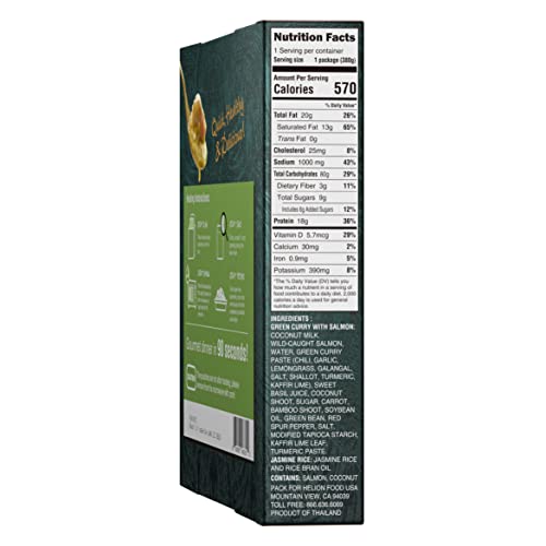 ShanYi Instant Microwave Meals Ready to Eat, Thai Green Curry with Salmon and Jasmine Rice, Prepared Foods, 380g/13oz, 6 Pack