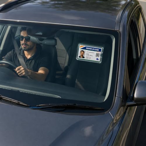 Image of AutoKraftZ Removable ID Card Holder for Car Windshield Set of 2 - Transparent Tag Holder for Car Glass | Non-Sticky Ticket & Parking Pass Holder