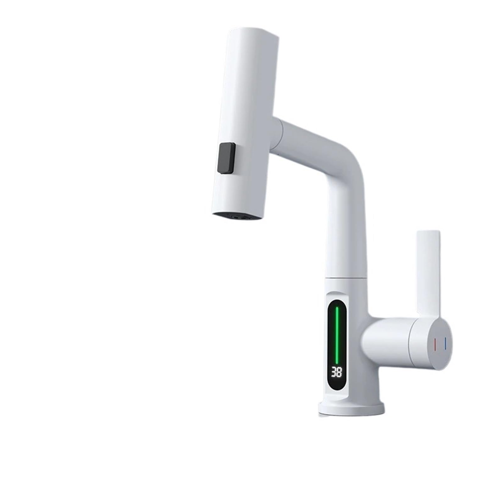 Ckafzmyjqbt White Intelligent Digital Display Waterfall Pull Out Kitchen Faucet Cold Hot Mixer Taps Rotatable Sink Lifting Basin Faucet(White)