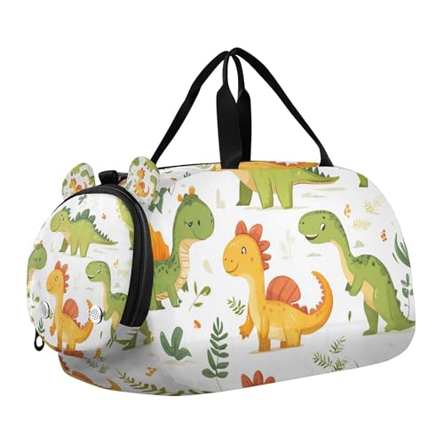 Glaphy Cartoon Dinosaurs Duffle Bag for Toddler Boys Girls, Gym Sports Bag with Shoe Compartments, Kids Travel Overnight Weekender Shoulder Bag