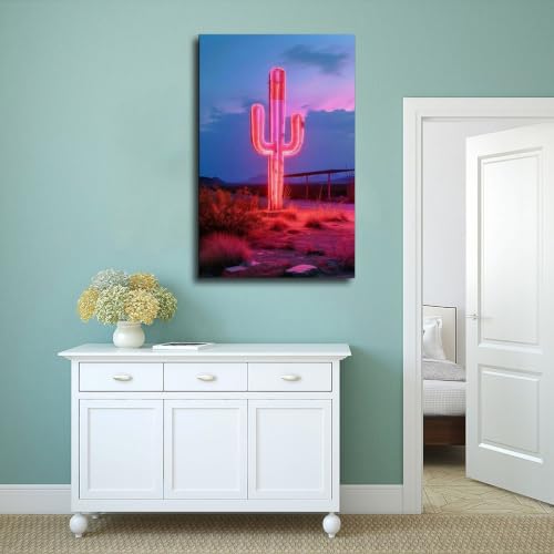 Poster toile cactus néon grand format 50x76 cm haute définition