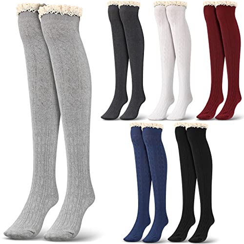Syhood 6 Pairs Women Cotton Knit Boot Socks Winter Crochet