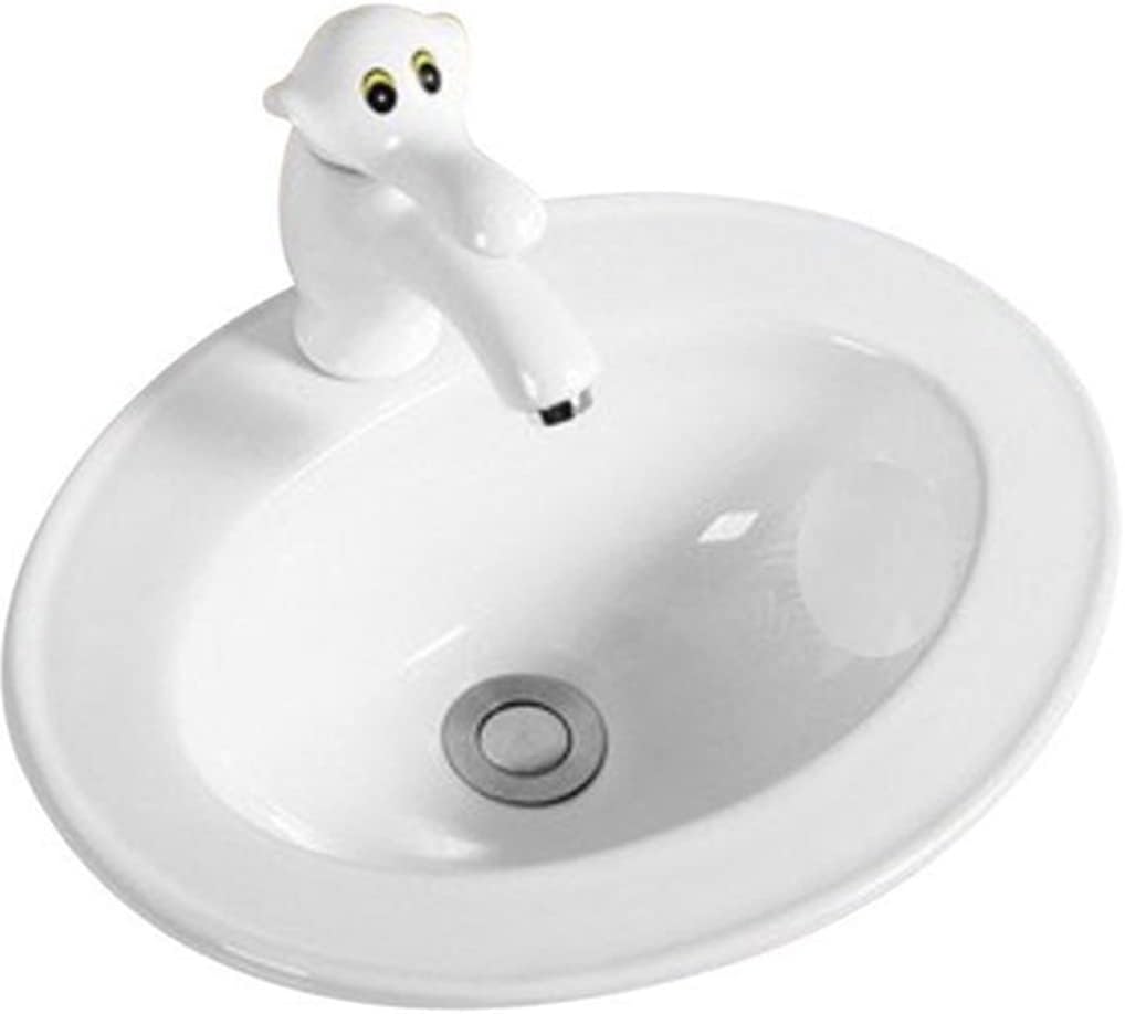 Color Washbasin,Cute Animal Cartoon Hand -Washing Pool,Bathroom Sink With Mirror and Faucet orange (White)