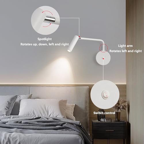 Lámpara de pared con interruptor aplique LED interior giratorio blanco 2