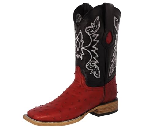 Texas Legacy Mens Red Cowboy Boots Ostrich Quill Print Leather Square Toe Botas