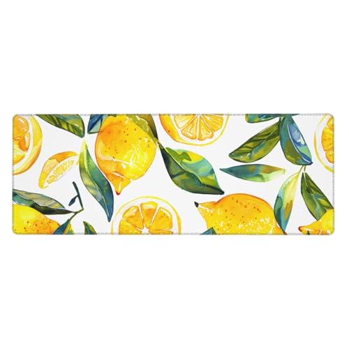 Tapis de souris grand format antidérapant 80 x 30 cm motif citron d'été