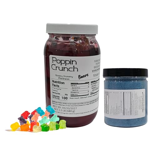 Poppin Crunch 1.5 LB Gooey Gummy Bear Madness Bundle Mini Gummy Bears Soaked In Gooey Liquid Candy - 40 Flavor Options