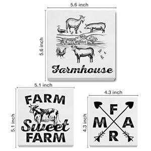 3 pcs farmhouse wood signs decor farmhouse wood block signs rustic farm sweet farm wooden box signs decorations for home tiered tray desk table shelf  urban country home decor