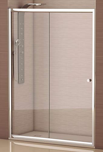 Mampara de Ducha con Frontal Hoja Fija + Corredera con Cristal Templado y Perfil Cromado Efecto Plata ANCHO 160 (Adaptable 158 a 160cm)