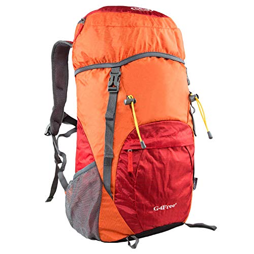 G4Free Mochila ligera de senderismo plegable de 40 L de viaje para acampar (naranja/rojo)