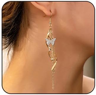 Gold Butterfly Earrings for Women Vintage Long Chain Tassel Earrings Dainty Cubic Zirconia Butterfly Dangle Drop Earrings Elegant Bridal Wedding Birthday Party Jewelry