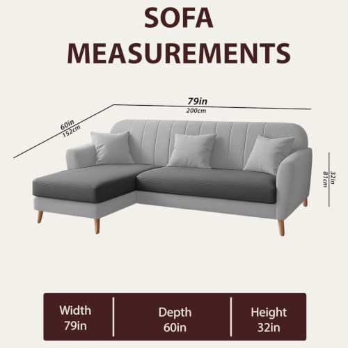 Image of Atticus LHS 4 Seater L Shape Sofa Set with Ottoman for Living Room (Grey & Dark Grey Fabric) Premium Fabric Sofa Set