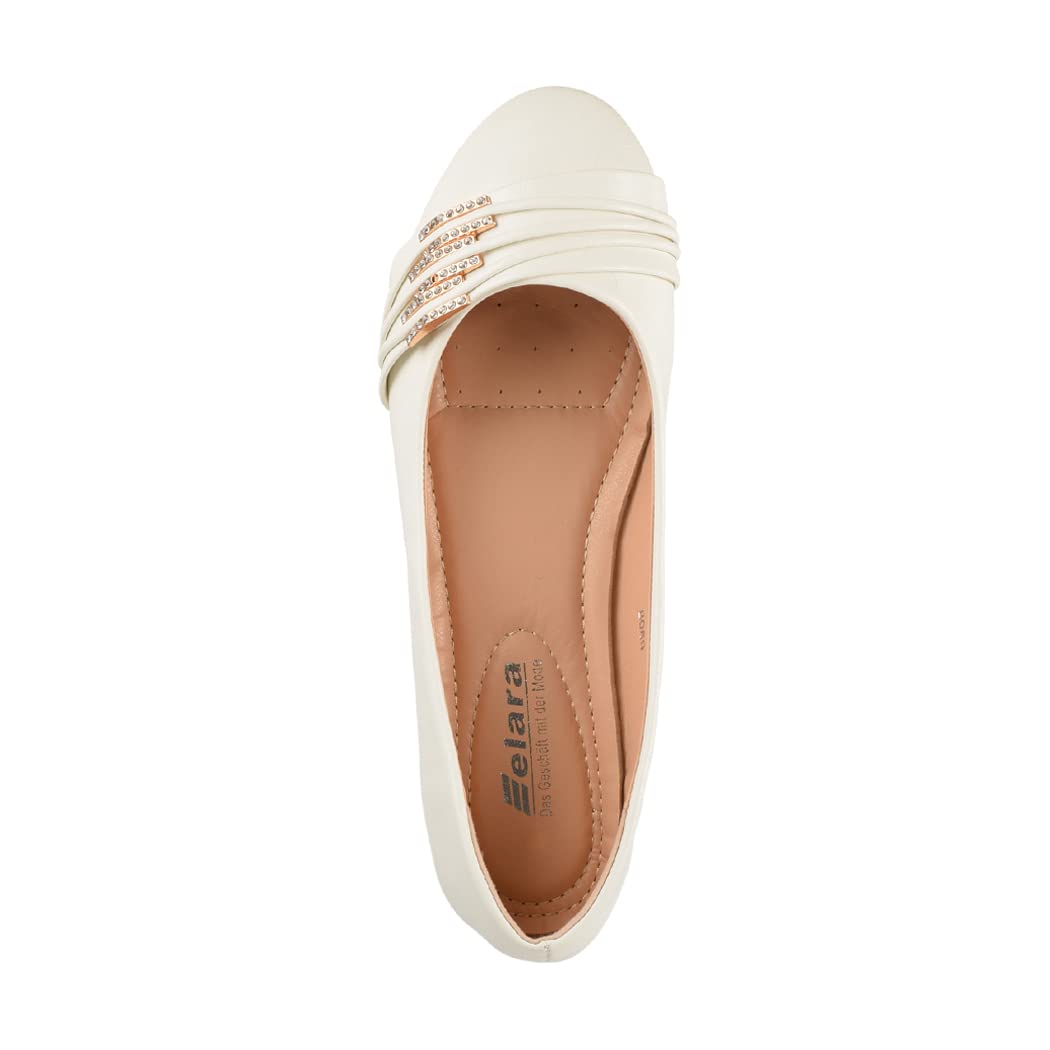 Elara Femmes Ballerines Confortable Cuir Optique Rhinestones Plat Chunkyrayan