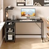 Bestier ゲーミングデスク パソコンデスク 引き出し付き 幅123cm 机 pcデスク ラック付きデスク ゲーミング机 LEDライト付き 収納 勉強机 ワークデスク 棚高さ調節可能 在宅勤務 仕事用 組立簡単 炭素繊維 ブラック