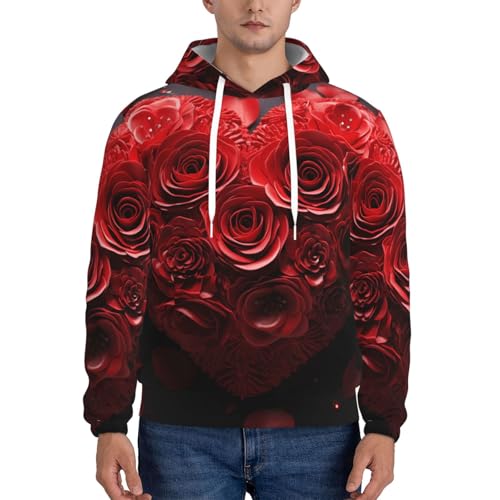 Men's Fleece Pullover Hoodie Long Sleeve Hooded Red Rose Love Heart Sweatshirt Casual Shirts With Pockets2
