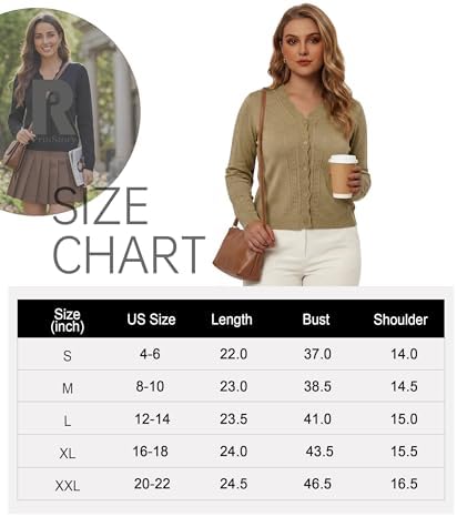 PrinStory Lightweight Long Sleeve Cardigan for Women V Neck Scalloped Edge Knit Cropped Sweater Cardigans White L - 5