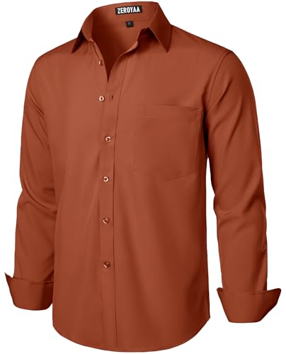 ZEROYAA Men's Regular Fit Dress Shirt Solid Wrinkle-Free Long Sleeve Casual Business Button Up Shirts with Pocket2
