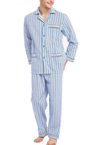Image of GLOBAL Mens Pajamas Set, 100% Cotton Woven Drawstring Sleepwear Set with Top and Pants /Bottoms