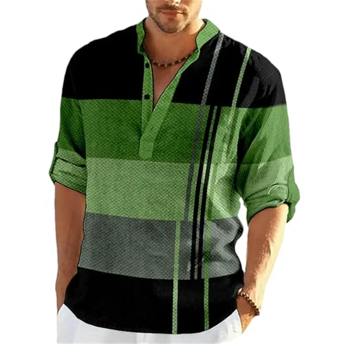 Chemise à manches longues pour homme à rayures et col montant