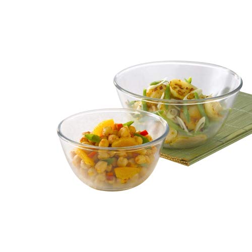 Image of Borosil Oval Baking Dish, 700ml, Transparent & Glass Mixing Bowl - Set of 2 (500 ML + 1.3L) Oven and Microwave Safe Combo