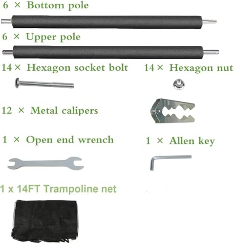 14FT Trampoline Net and Replacemen Poles, with Clamp and Hardware, Enclosure Pole Connecters, Screws and Bolts, Poles Caps Fits 14FT Trampoline with 6 Poles by JEVEZEE - Image 6