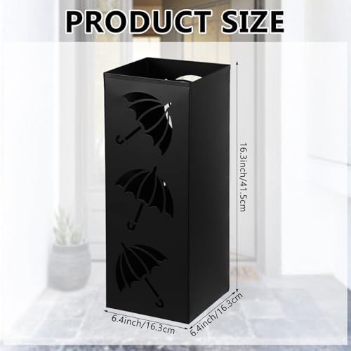 Metal Umbrella Holder Square Umbrella Stand Rack for Entryway Freestanding Rain Collection Umbrella Organizer Heavy Canes Walking Sticks Stand Rack for Indoor Home Office, 6.4\" x 6.4\" x 16.3\", Black