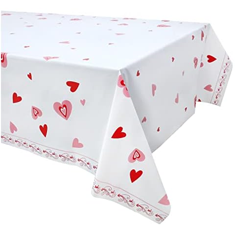 Pandecor Pink and Red Hearts Valentines Plastic Tablecloth,51" X 107" Table Cover for Valentine's Day (1) Cover