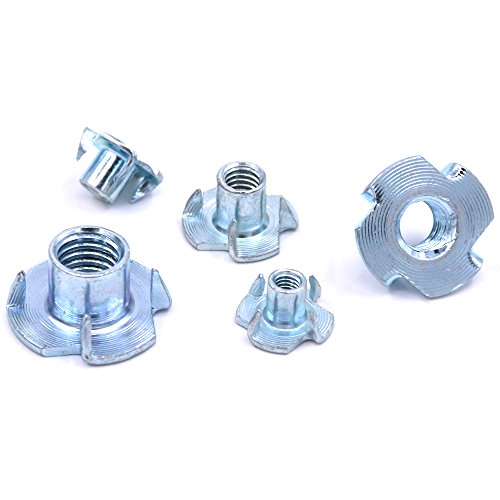 Hilitchi 105-Pcs M4 5 6 8 10 Zinc Plated Steel T-Nut Pronged Tee Assortment Kit For Wood, Rock Climbing Holds, Cabinetry, Furniture And More #TOP6