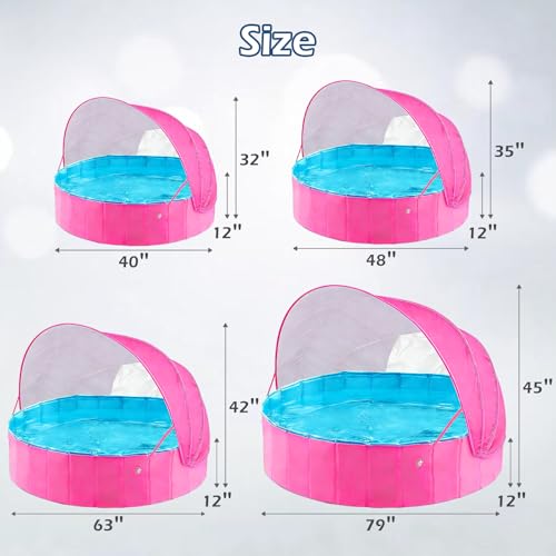 Jasonwell Kiddie Baby Pool with Canopy - Foldable Infant Toddler Kids Pool with Shade Baby Beach Essentials Tent Swimming Wading Pools for Toddlers 1-3 + Kids Dogs Ball Pit Backyard Water Play R, 48" by Jasonwell - Used condition - Image 3