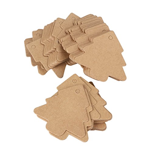 UEETEK 100pcs Cardboard Tree Gift Kraft Label Tags with 20M Rope for Christmas Birthday Party Decor(Brown)