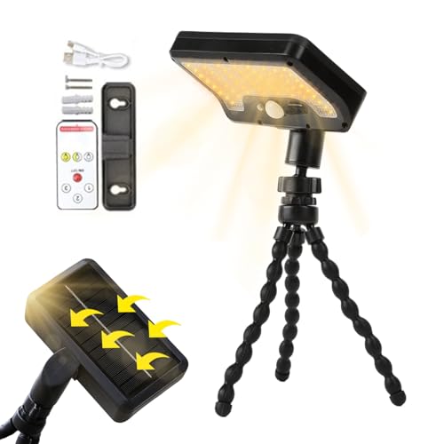 Luz solar de seguridad con detector de movimiento - Luz solar exterior 92 LED | Lámpara de jardín giratoria de 360°, 3 modos para patio, balcón, patio, camping con batería de 1500 mAh y función de car