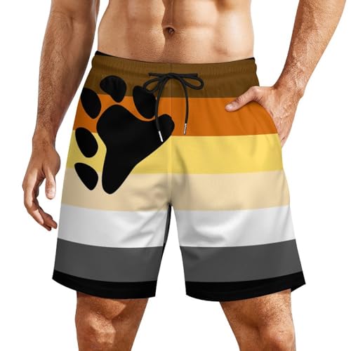 Gay-Bear Pride Flag Mens Swimming Trunks Board Shorts Beach Shorts with Pockets Bathing Suits
