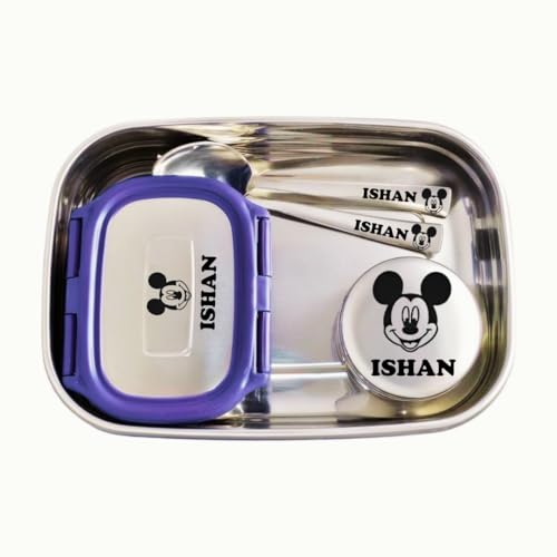 Image of ncgifts Personalized Tiffin | Customized Lunch Box | Personalized Stainless Steel Tiffin Box | Your Child's Name and Favourite Character Engraved | for Scholl Students (Purple)