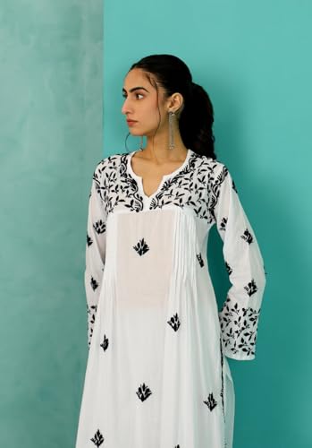 Image of Chandni Chikankari Cotton Straight Kurta |Chikankari | Chikankari Kurta | Chikankari Short Kurti | Lucknowi Chikankari Kurti (HCKUWI23121)