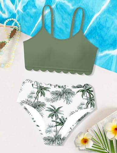 Image of Girls Swimsuit Two Piece Bathing Suit Ruffle Trim Swimsuits for Girls Tankini with Drawstring Shorts Swimwear 9-18Y