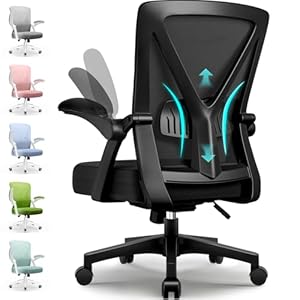 Airchros Bürostuhl Ergonomisch,Schreibtischstuhl mit Hochklappbaren Armlehnen,Einstellbare Lendenstütze,Höhenverstellb... Chefsessel Drehstuhl,Netzstuhl mit Wippfunktion bis 125°,Schwarz