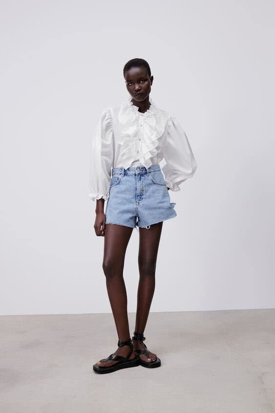 Amazon.co.jp: ZARA ザラ ビジューフリルポプリンシャツ XSサイズ